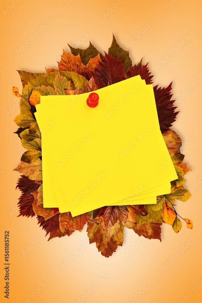 Naklejka premium Autumn leaves with yellow note