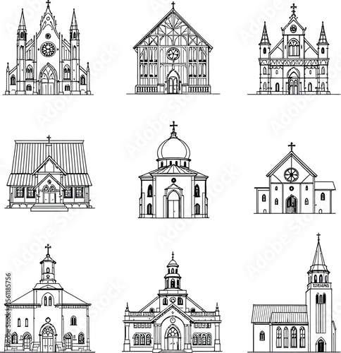 Black-and-White Vector Illustration of Park Scene Icons – 6-Element Nature & Seating Composition