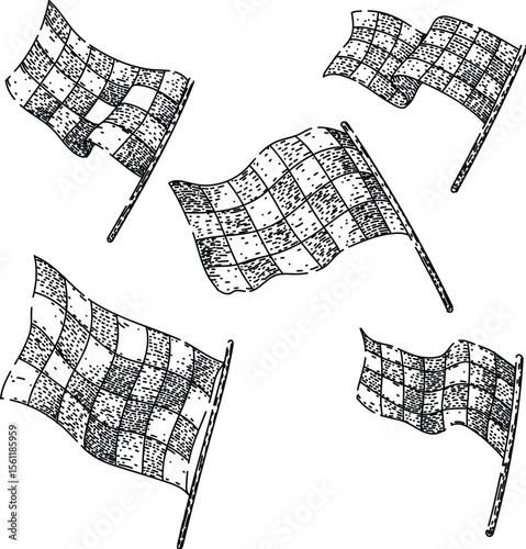 flag race set sketch hand drawn vector