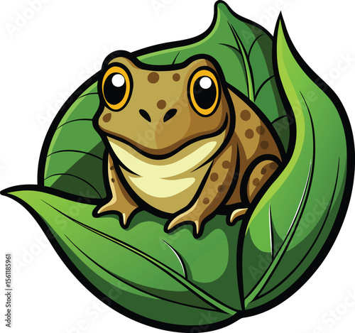 curled up toad hiding under a leaf clean black o.eps