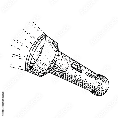 retro flashlight sketch hand drawn black