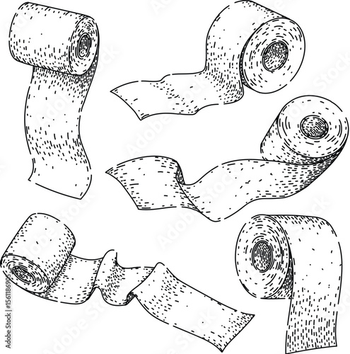 toilet paper roll set sketch hand drawn vector
