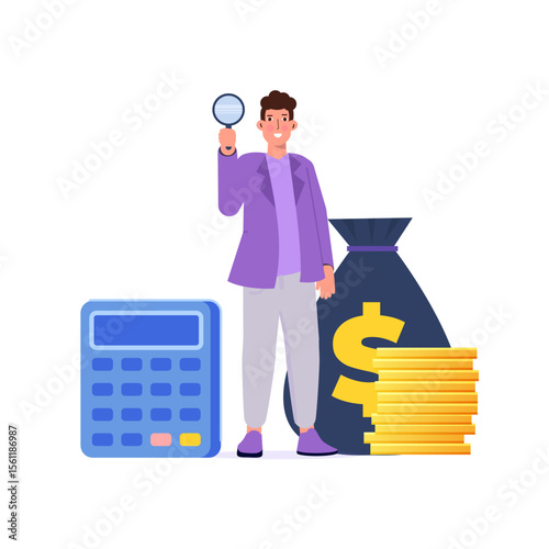 Tax inspector character flat style. Vector illustrations for banner, website, landing page, flyer.