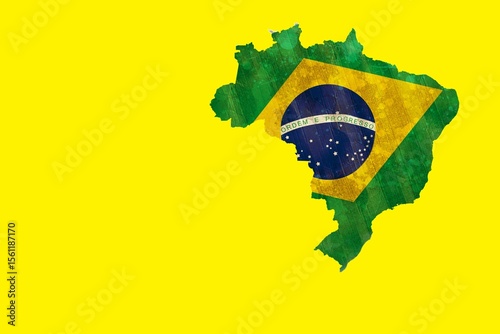 Green brazil outline with flag on yellow
