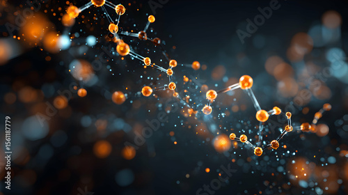 Complex Molecular Structure with Vibrant Orange and Blue Highlights Scientific Visualization