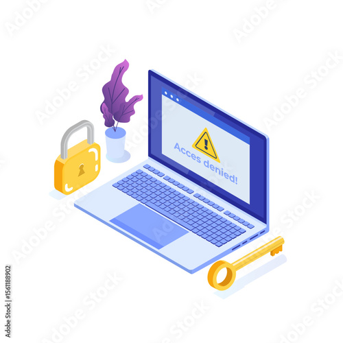 A browser window with login access denied a password entry isometric concept. Error and entry to computer device. Vector illustration.
