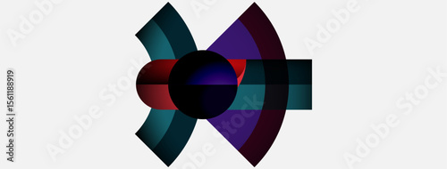 Abstract design features curved shapes, dark hues, central black circle. Colors blend, creating dynamic visual impact. Minimalist composition.