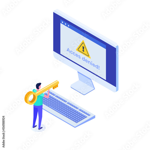 A browser window with login access denied a password entry isometric concept. Error and entry to computer device. Vector illustration.