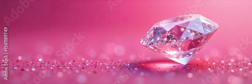 A sparkling diamond sits on a vibrant pink background, perfect for jewelry, luxury, and Valentine's Day themes Its facets catch the light beautifully, creating a glamorous image , magenta, romance