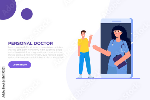 Medical online conference, Doctor Distant online  consultation concept.  Flat Vector Illustration