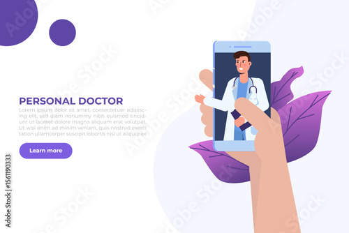 Medical online conference, Doctor Distant online  consultation concept.  Flat Vector Illustration