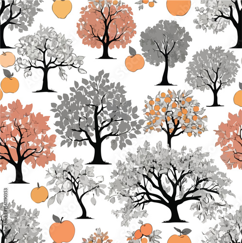 Autumn Apple Orchard Seamless Pattern