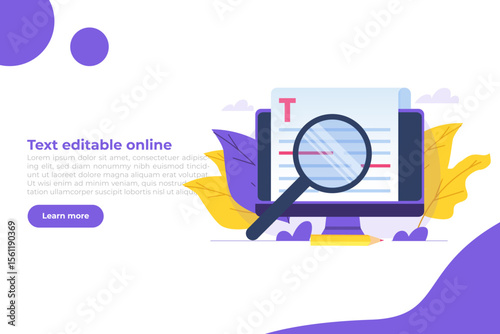 Editable online document. Creative writing and storytelling, copywriting . Online education, distant learning concept. Vector illustration.