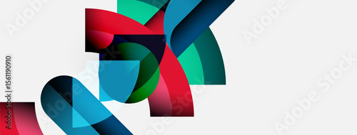 Abstract colorful ribbons overlap, creating dynamic shapes. Modern design with vibrant hues, simple background.