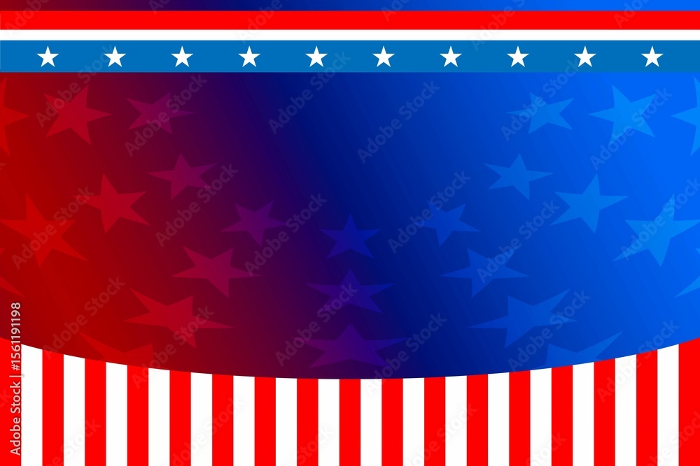 Naklejka premium Patriotic motif blending red-to-blue gradient with stars-stripes flat design transparent background