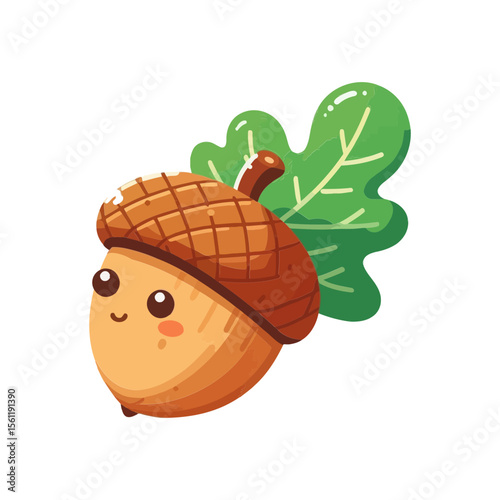 This image shows a cute, anthropomorphic acorn with a leaf. Websites and blogs can use this image for content related to autumn, nature, children's themes, or as a fun mascot.


