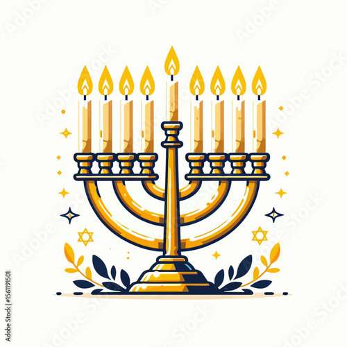 This bright illustration of a menorah with lit candles is perfect for websites or blogs celebrating Hanukkah, Jewish holidays, or spiritual content, offering a warm and festive visual.

