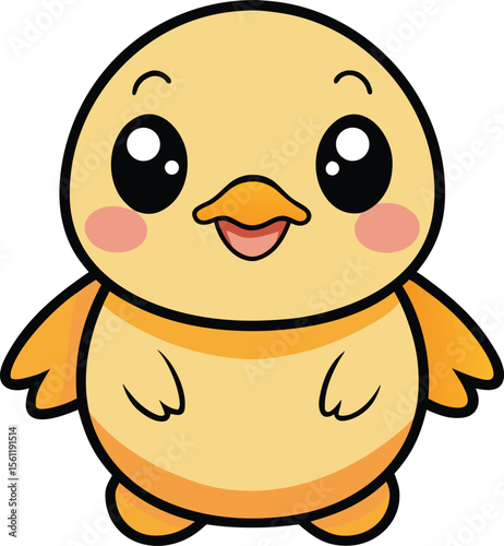 : kawaii duck with big eyes and chubby cheeks blac.eps
