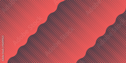 Pop Art Dots Wavy Halftone Angle Gradient Vector Textured Dark Blue Red Abstract Background. Smooth Texture Dot Structure