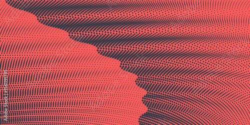 Pop Art Dots Wavy Halftone Angle Gradient Vector Textured Dark Blue Red Abstract Background. Smooth Texture Dot Structure