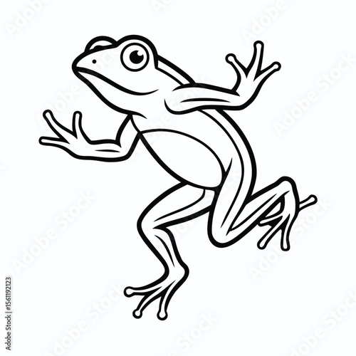 : line art of a frog mid jump dynamic pose in blac.eps