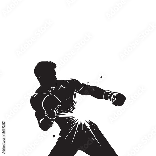 Silhouette of Man Practicing Kickboxing Vector