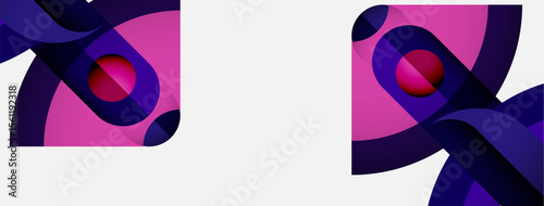 Abstract shapes, purple hues, dynamic composition. Modern design elements create visual interest, smooth gradients present.