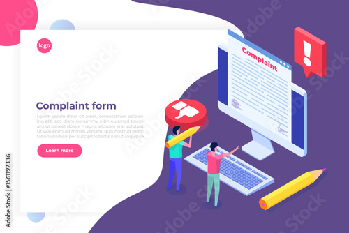Сomplaint form online concept. Isometric Vector illustration.