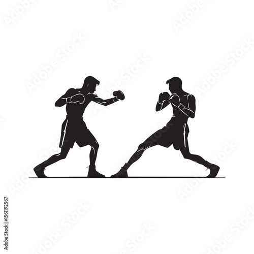 Silhouette of Man Practicing Kickboxing Vector