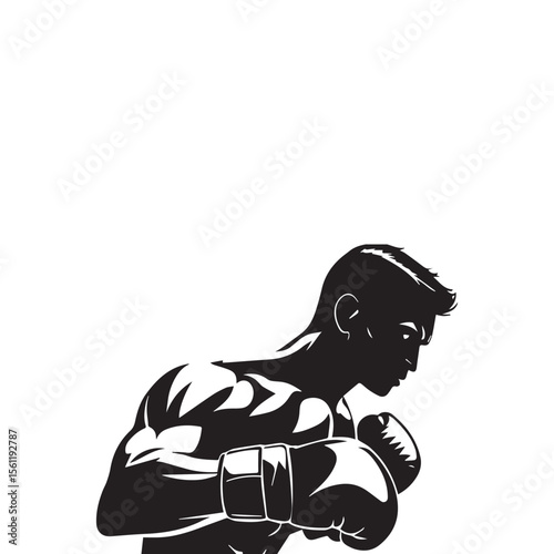 Silhouette of Man Practicing Kickboxing Vector