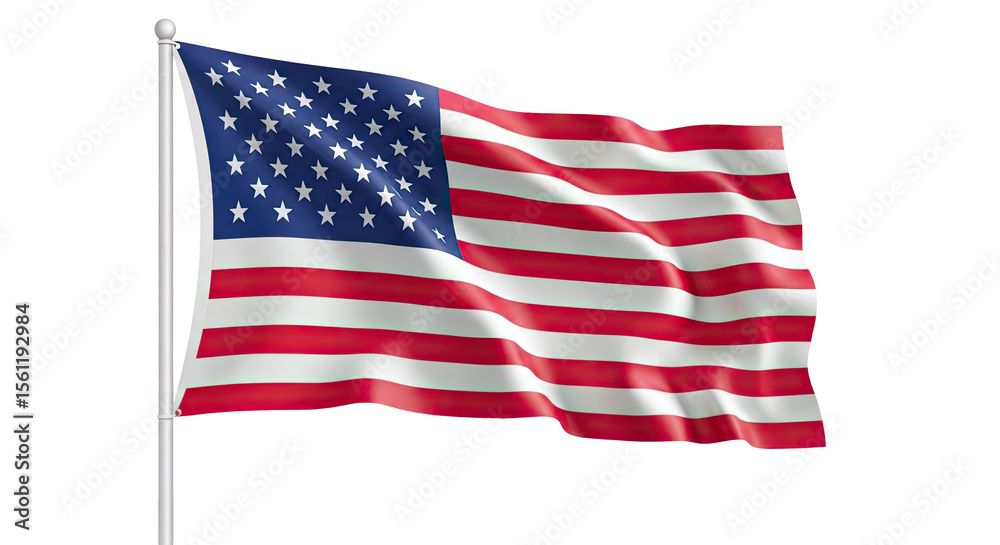 Obraz premium Waving American Flag on Pole Against Black Background: A Symbol of Patriotism and National Pride