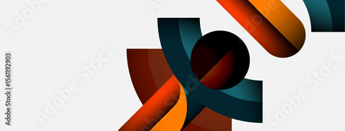 Abstract design features curved shapes, vibrant colors. Composition creates dynamic visual impact, modern aesthetic. Minimalist style, clean lines present.