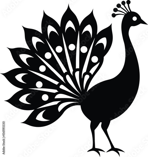  peacock silhouette with detailed feather tips bl.eps