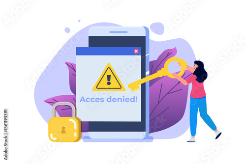 A browser window with login access denied a password entry concept. Error and entry to computer device. Vector illustration.