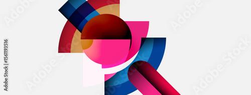 Abstract composition. Overlapping colorful shapes create dynamic visual effect. Gradient hues, modern design, simple geometry.
