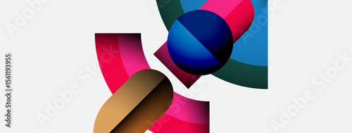Abstract shapes overlap, creating vibrant color blends. Composition feels modern, dynamic, visually engaging. Smooth gradients dominate design.