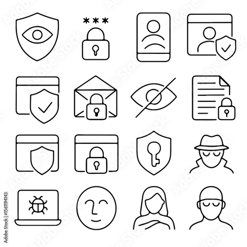 Cybersecurity Icon Set: Data Protection, Privacy, and Security Measures