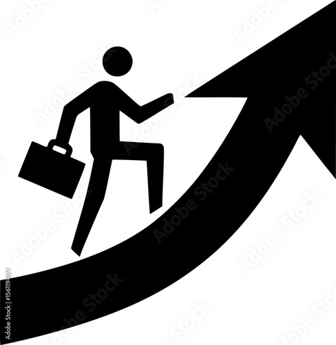 Silhouette of a figure climbing up an arrow, career growth concept
