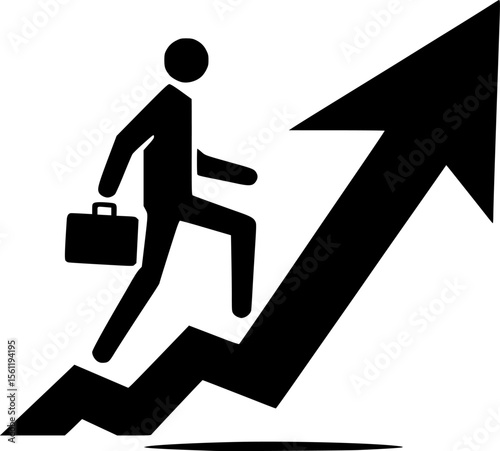 Silhouette of a figure climbing up an arrow, career growth concept
