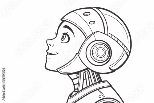 A cyborg girl with helmet isolated on white background