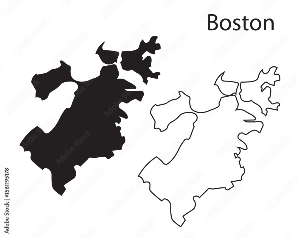 Obraz premium Simple Boston city map silhouette vector. Clean black outline of USA city, perfect for infographics, prints, icons, and digital design work.