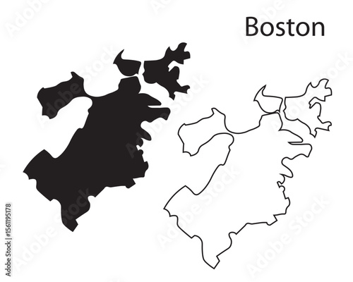Simple Boston city map silhouette vector. Clean black outline of USA city, perfect for infographics, prints, icons, and digital design work.