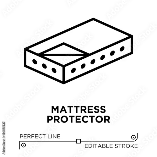 The line icon vector illustrates mattress protector. The line icon is isolated on a transparent background and can be edited as needed