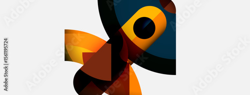 Abstract shapes blend, creating dynamic composition. Warm colors dominate, contrasted by cool tones. Modern design evokes energy, movement.