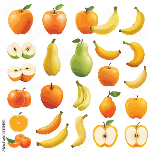 Assorted Fresh Fruits Vector Illustration Set