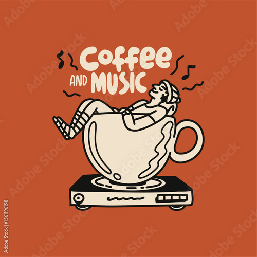 Coffee logo. Hand drawn style. Illustrations. Chill