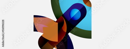 Abstract shapes overlap, creating vibrant composition. Colors blend, forming dynamic visual experience. Modern design, fluid forms.
