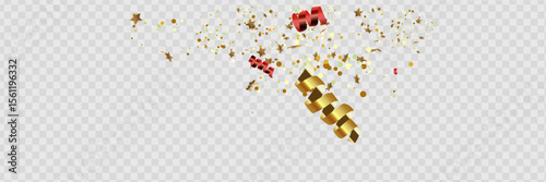 Golden confetti isolated on checkered background. Festive vector illustration