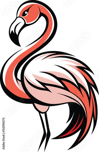 Elegant Flamingo Preening Feathers Fine Black Art