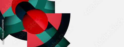 Abstract geometric shapes, red, teal, black. Minimalist design with negative space. Modern composition, vibrant colors, clean lines.